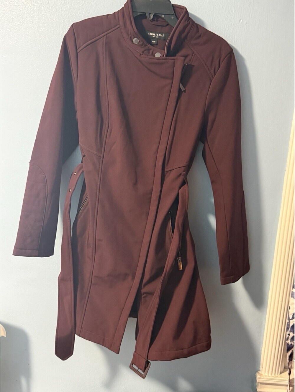 Kenneth Cole Trench Coat , Belted , Burgandy , Medium ,